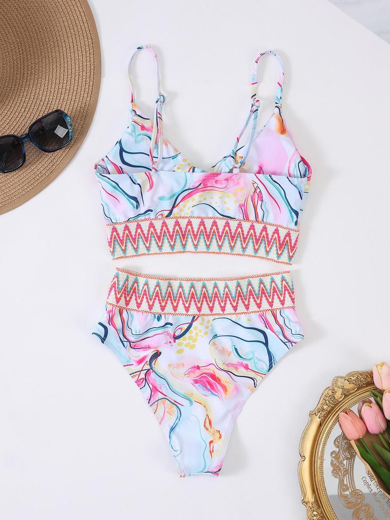 2026 High-Waist Bauchbedeckender Gerippter Sexy Urlaubs-Bikini Badeanzug