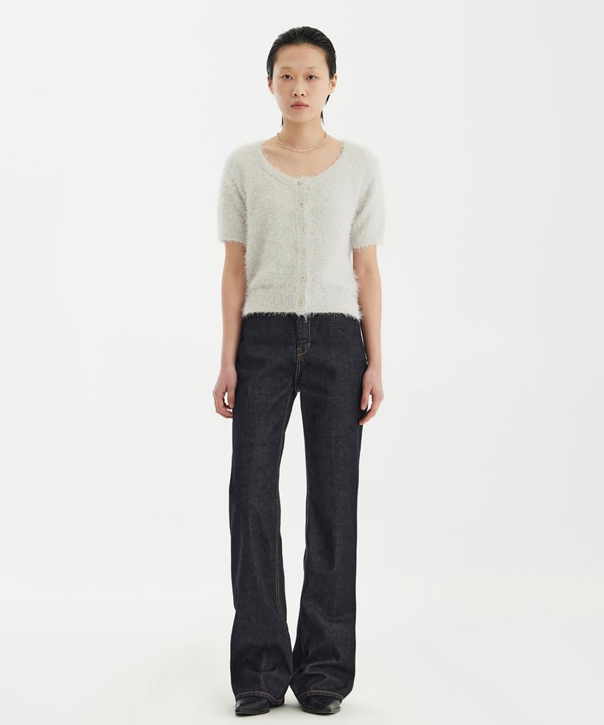 YOUTH Scoop-Neck H/S Knit Cardigan - Light Gray