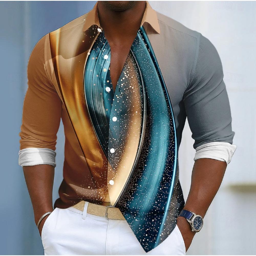 Men's Abstract Printed Long Sleeve Shirts Casual Cardigan New Button Holiday Fashion Shirts