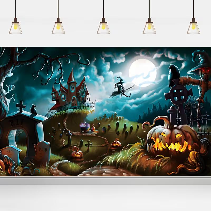 2D Spooky Night Witch Backdrop for Themed Party & Studio Shoots