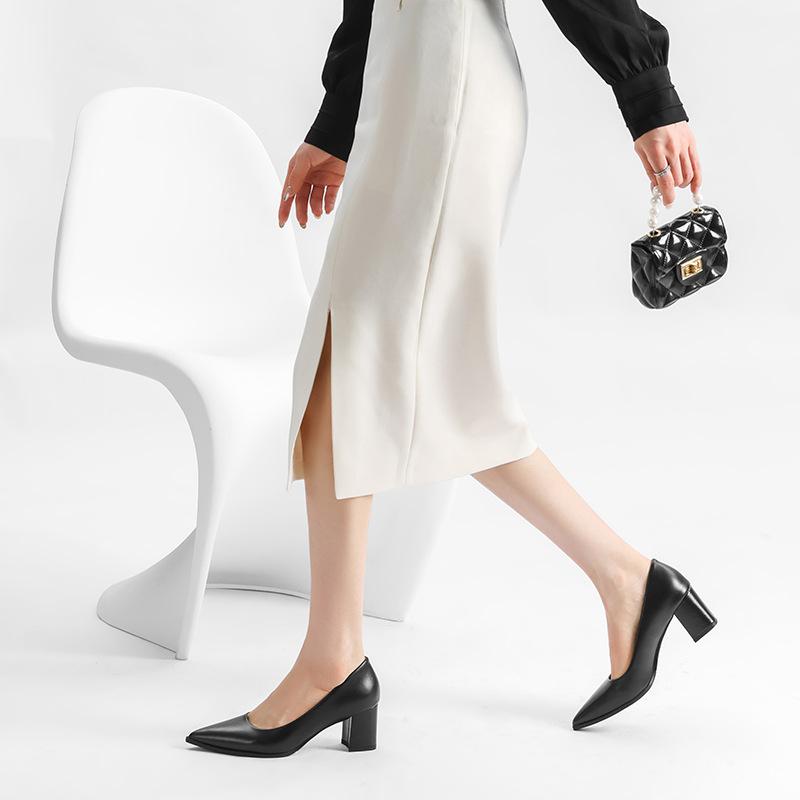 Profesionální společenské pracovní boty na silném podpatku se špičatou špičkou, temperamentní dámské boty, módní vysoké podpatky