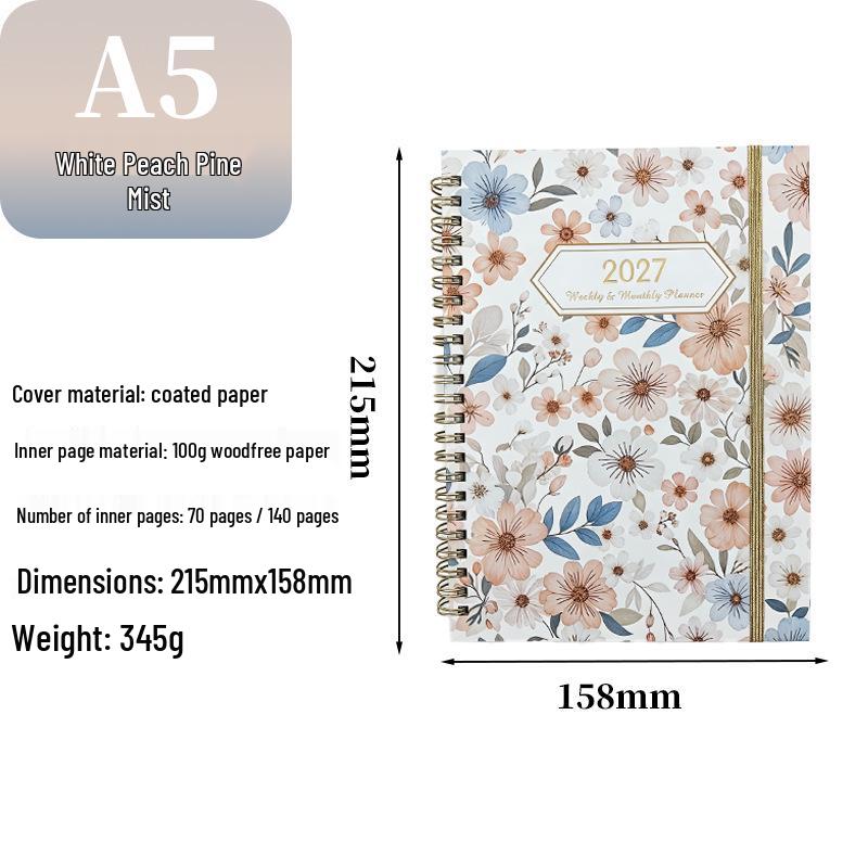 A5 Weekly Planner 2027 - Customizable Coil Schedule Notebook for Office & Study