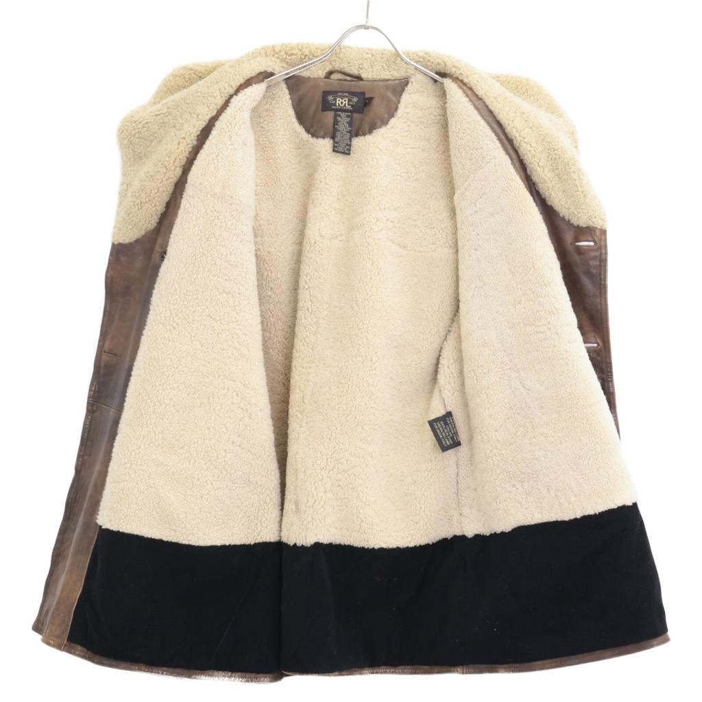 RRL [BYRD EXPDITION] Cowhide Shearling Lambskin Double-Breasted Flight Car coat M BrownUsed