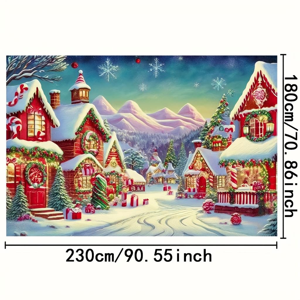 1 piece 2D Christmas Village Winter Wonderland Background Cloth - Snow View Cottage Festival Decoration and Snowflake Pattern