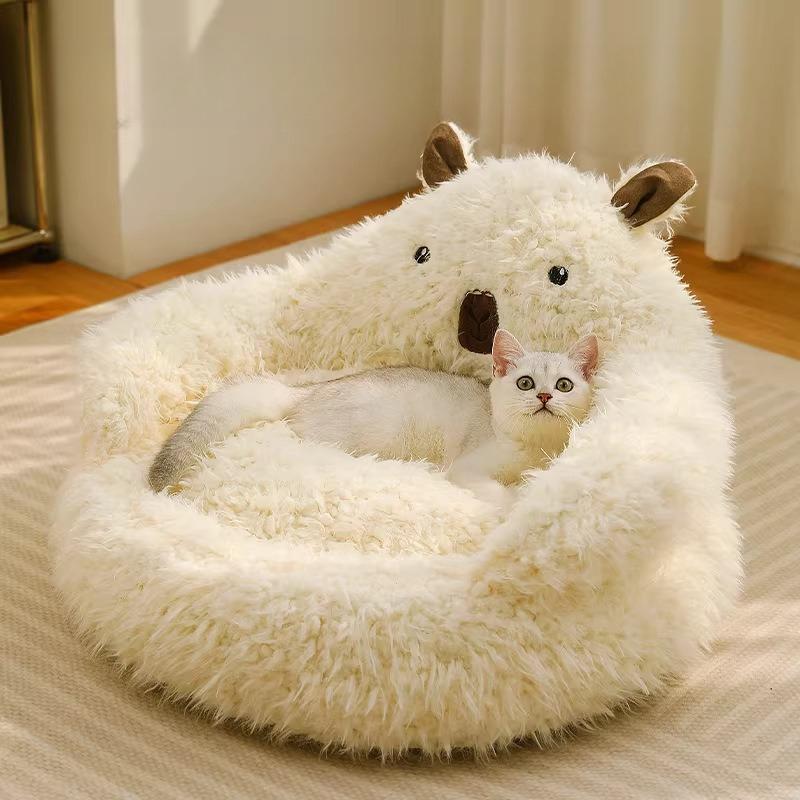 Four Seasons Universal Pet Supplies Alpaca Cat Nest Winter Warmth Dog Nest Thickened Creativity Plush Warm Pet Sofas 1pc White Circular Nests
