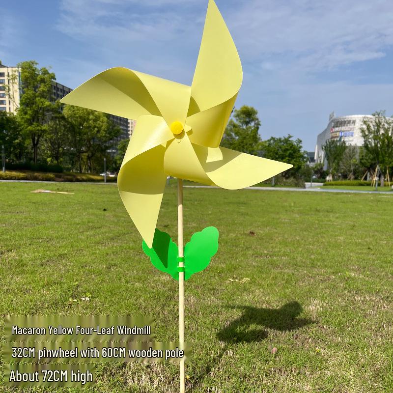 Seven-Color Macaron Pinwheel: Outdoor Wooden Rotating Decoration for Weddings & Kids Play 32cm with 60cm wooden pole