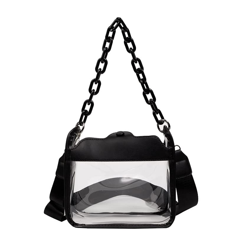 Harujio Clear Shoulder Summer Transparent Mini Clear Stylish Vinyl White Bag, Women's Bag, Bag, Small, Bag, Bag, Cute, Black, (Black)