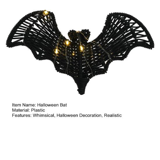 Halloween Rattan Bat Decoration 3D Scary Black Plastic Woven Bat Wall Hanging Decor for Tree Porch Yard Lawn Indoor Outdoor Farmhouse Decor