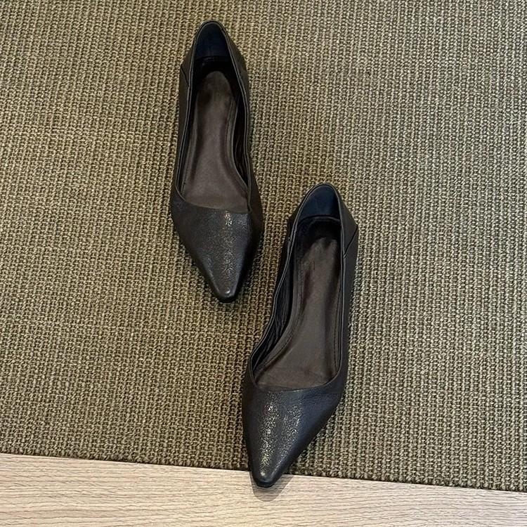 Cowhide Version~ Minimalist Style Small Slope Heel Pointed Head Shallow Mouth Single Shoes Women's 2025 New Spring and Autumn Commuting Flat Wom