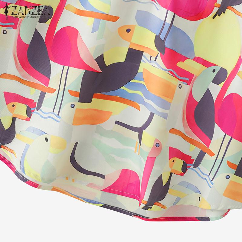 ZANZEA Bluză casual de damă cu gât în V, mâneci 3/4, croială largă și imprimeu