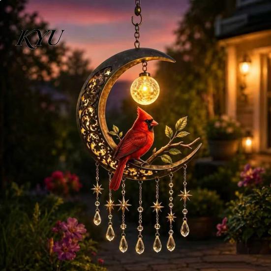 Crystal Tassel Hanging Decor Fairy Moon Wind Chime Pendant, Acrylic Ornament with Star Whimsical Forest & Decors for Garden Balcony Patio, Outdoor
