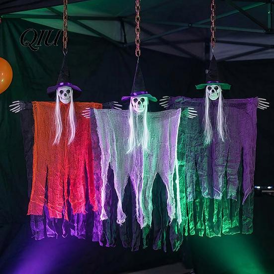 Spooky Door Hanging Decor 38" Halloween Witch Decoration, Scary Flying Skeleton Ghost Gauze Decoration for Outdoor, Indoor Haunted House Porch