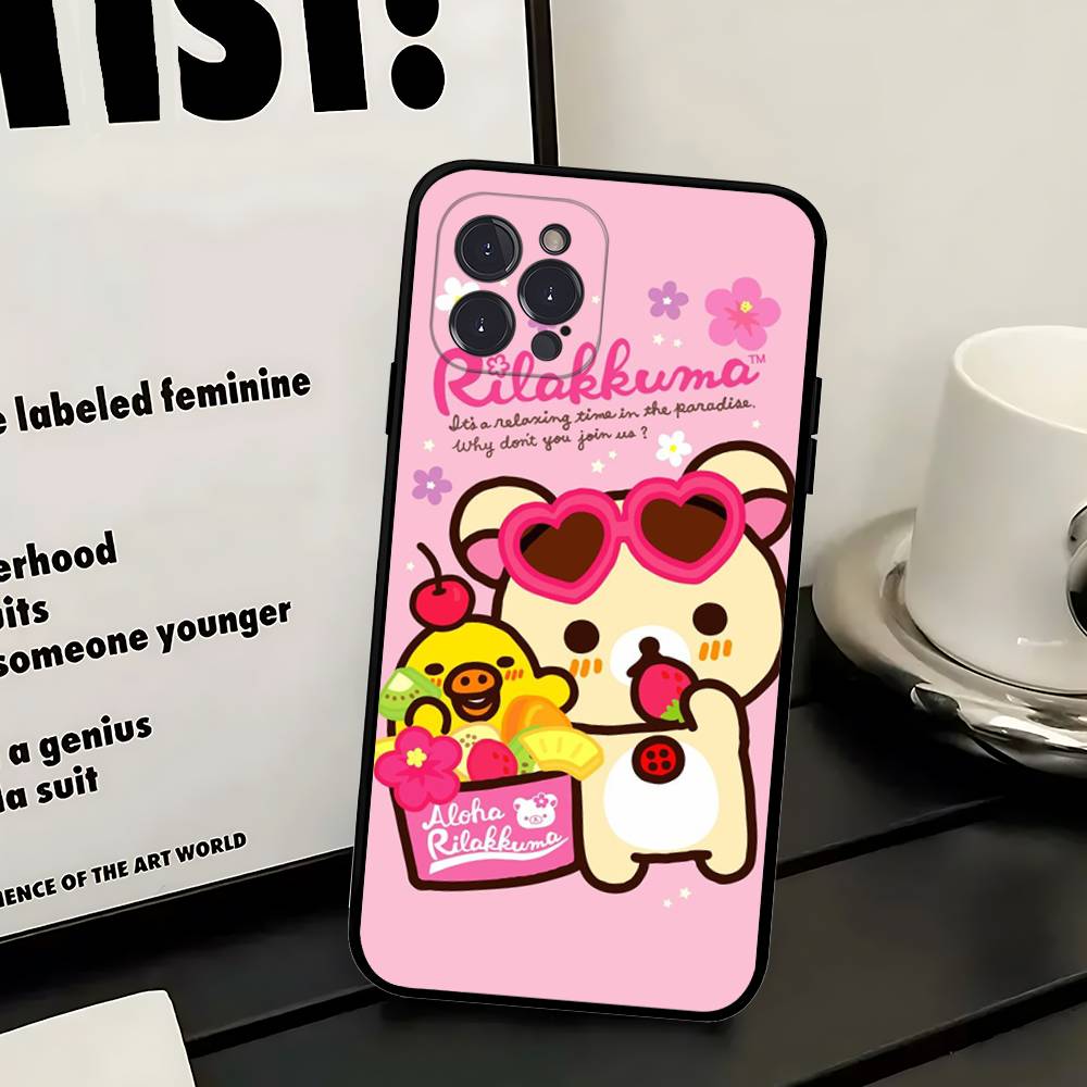 Popular Cute R-rilakkuma Bear Phone Case For IPhone 16 Pro Max 15 17 Plus 14 13 12 Mini 11 Black Cover