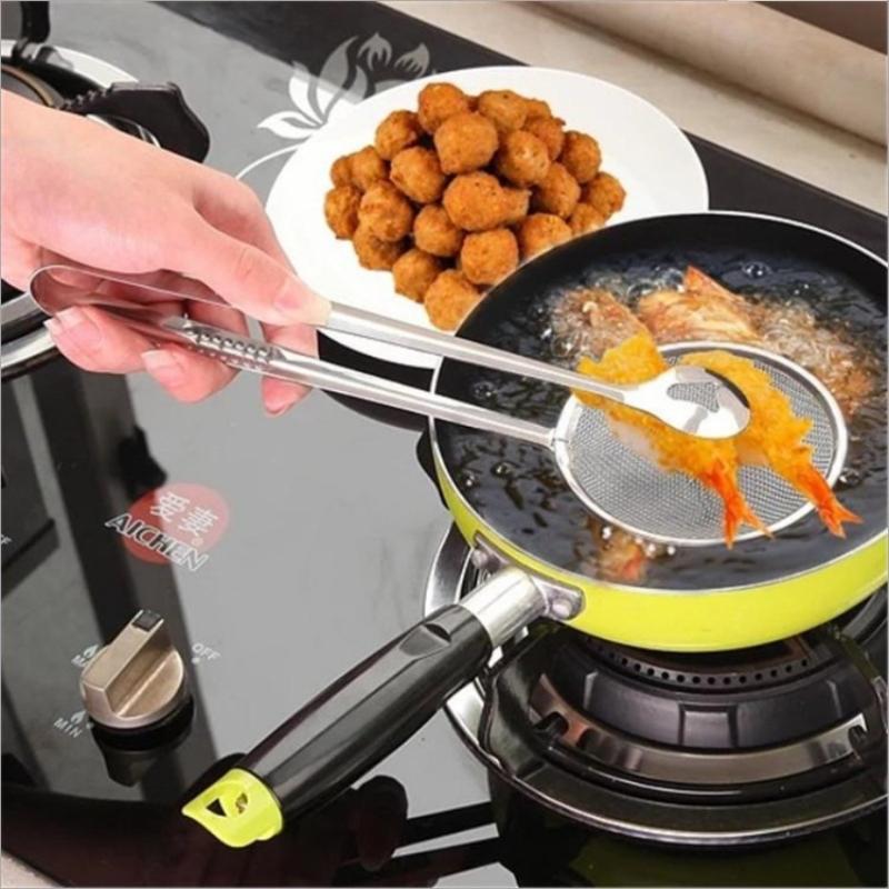 Multifunctional Oil Frying Clamp Filter Stainless Steel Spoon Oil Drainer Vegetables Snack Fried Food Strainer Kitchen Tools