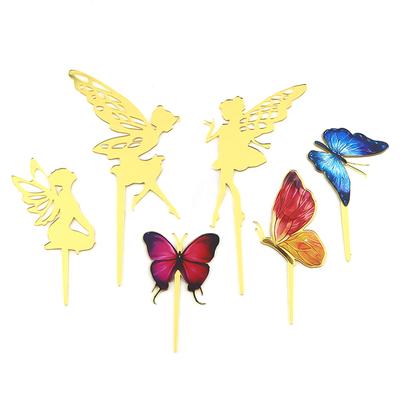 6Pcs Cake Decoration Fairy Butterfly Party Happy Birthday Cake Topper