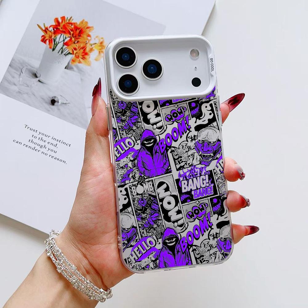 Fashion Cartoon Graffiti Phone Case For iPhone 17 16 15 14 13 12 11 Pro Max Air Matte Laser Aurora Shockproof Funda