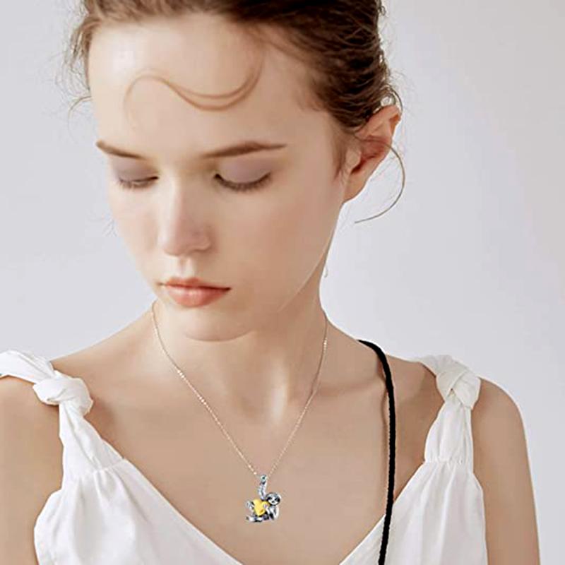Cute Small Sloth Holding Heart Pendant Necklace For Women Girls Animal Jewelry Gift