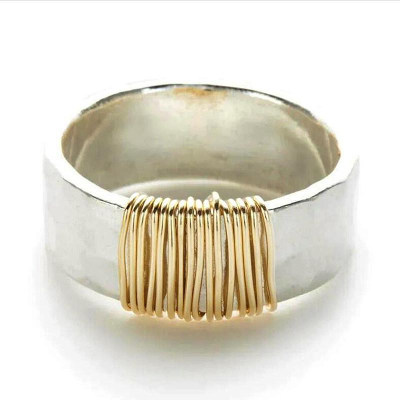 CopperIrregular Textured Rings Two Tone Gorgeous Glossy Finger Accessories for Women Elegant Jewelry Gifts