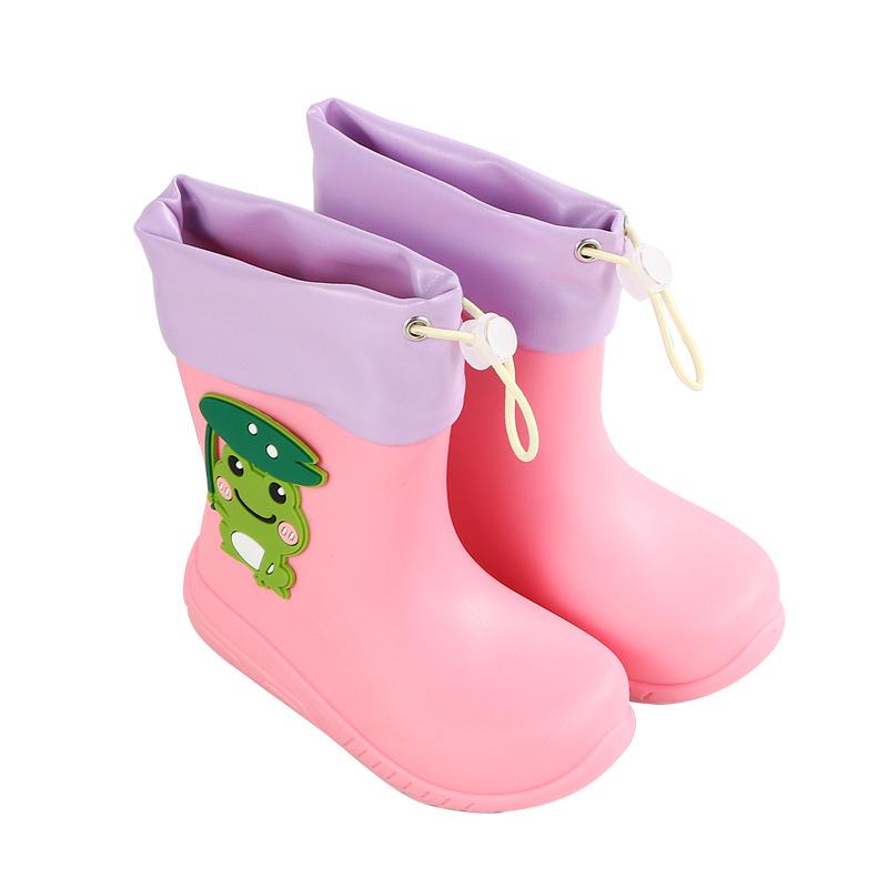 Unisex Kids Non-Slip Waterproof Frog Pattern Rain Boots with Drawstring