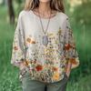 Summer Tops For Women Cute O Neck 3/4 Sleeve Blouses Floral Print Top Casual Shirts