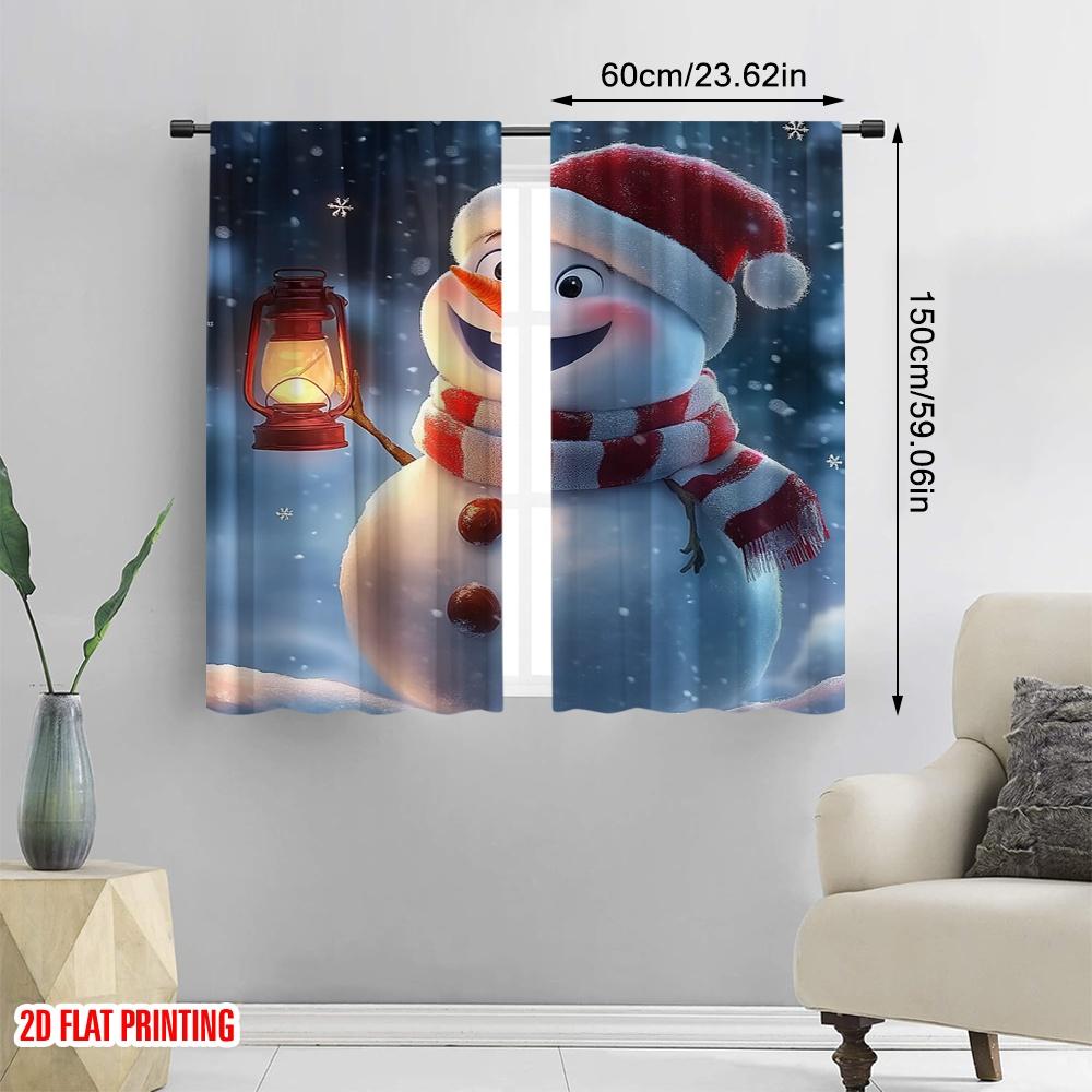 2pcs 2D Flat Printing Merry Christmas Popular Party Window Curtains Christmas Snowman 2 100% Polyester Without Electricity 0