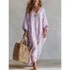 Summer women's top, long skirt, European and American style V-neck five-quarter sleeve simple and versatile dress