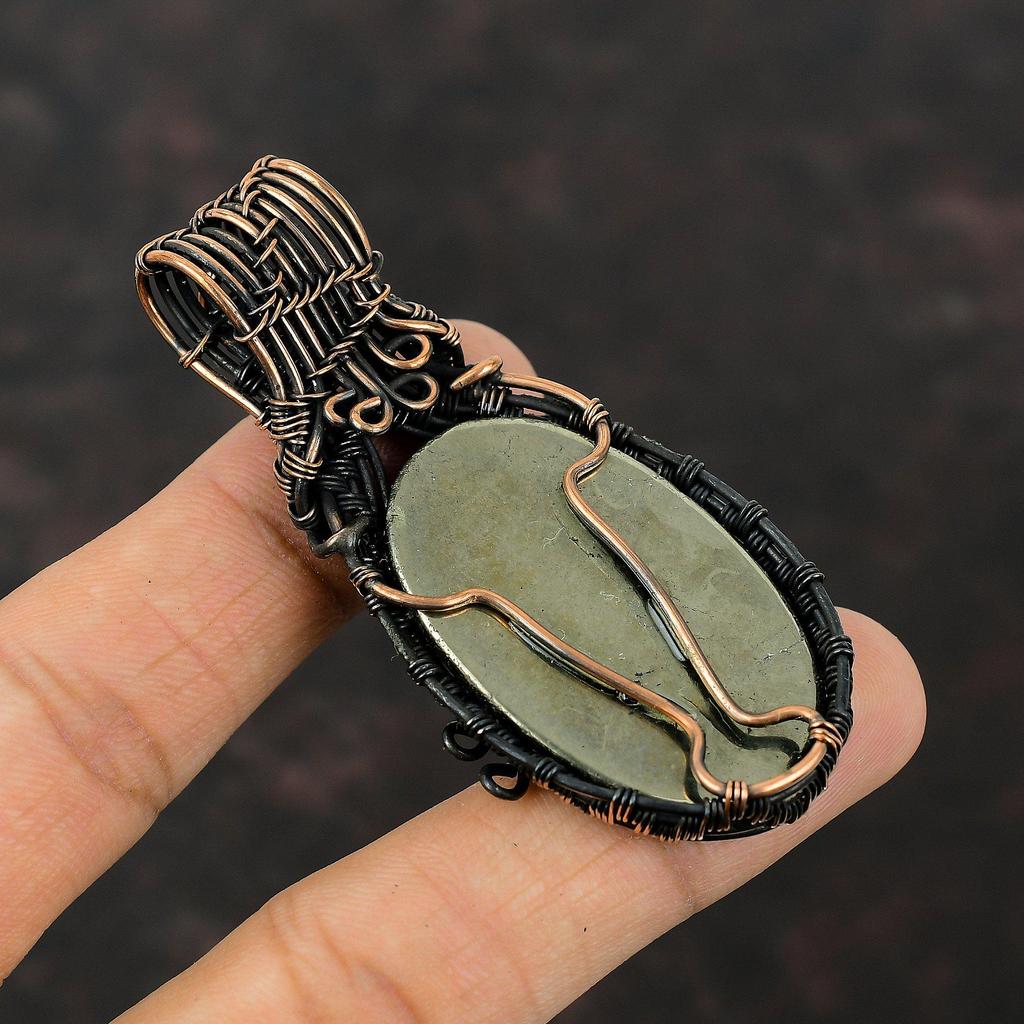 Apache Pyrite Pendant Copper Wire Wrapped Pendant Handmade Pendant Wire Design Jewelry Gemstone Copper Jewelry Gift For Mother Healing Stone