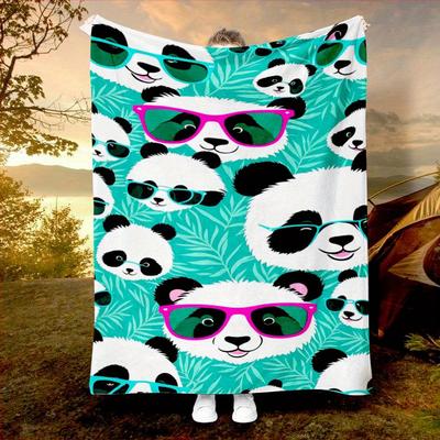 HipHop Panda Cool Blanket Reversible Flannel Throw for Urban Style AllSeason Comfort Panda Swag Gift
