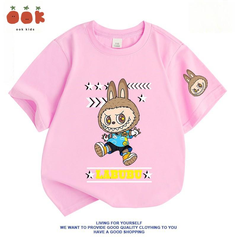 

Детская футболка с рисунком Лабубу Модная и универсальная с круглым вырезом и короткими рукавами Милая девочка-монстр Повседневный топ 100