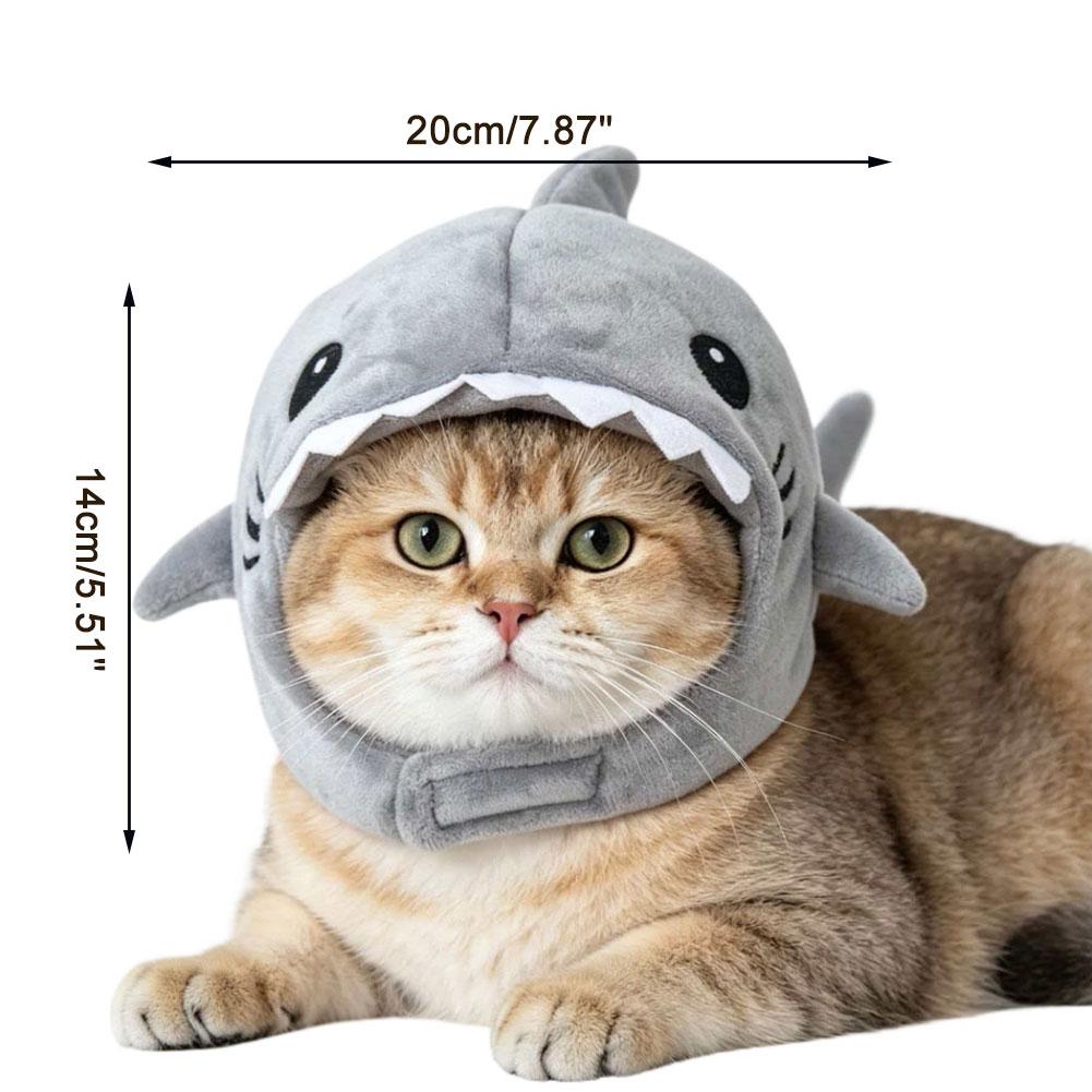 Funny Adjustable Cat Shark Headdress Warm Soft Cat Decorative Hat Cute Cartoon Cat Warm Hat Cosplay Party Pet Head Cover