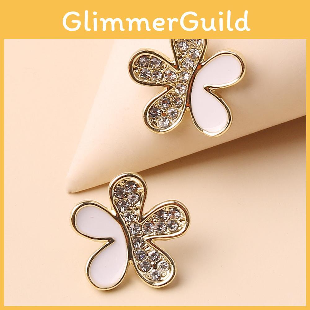 Gift For Jewelry Women Summer Floral Metal Earrings With Sparkling Detail