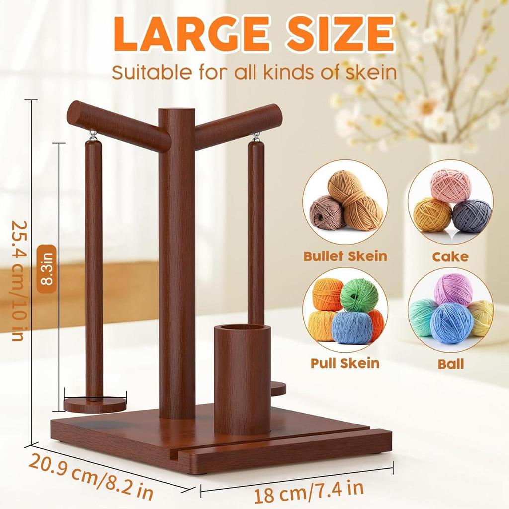 Yarn Holder for Crocheting Magnetic Rotating Spinner Wooden Yarn Ball Holder with Phone Stand & 2 Spindles for Knitter Crocheter