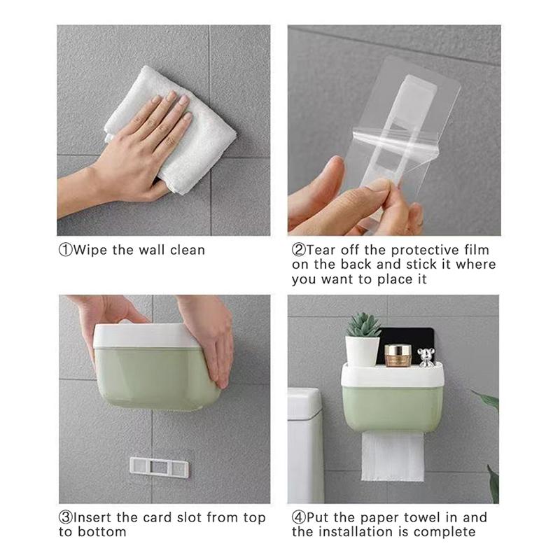 Pladsbesparende Vægmonteret Toiletpapirholder Med Servietdispenser & Opbevaring - Nem Klæbemontering Kreativ Rullepapirboks