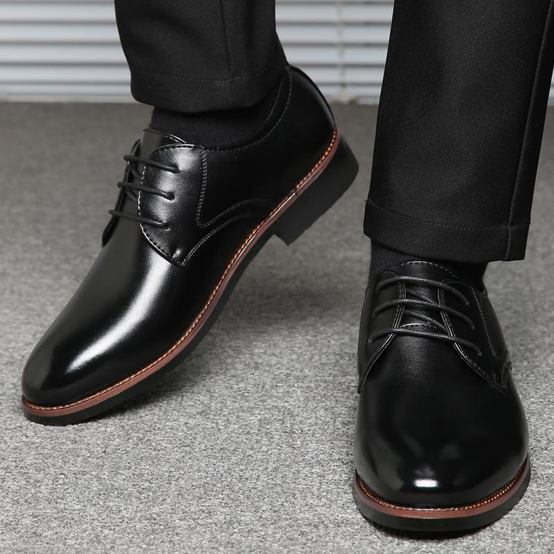 Spring and Autumn Men's Leather Shoes Business Dress Leather Shoes Men's Lace-Up Fashion Single Shoes Large Size Men's Shoes Wenzhou Foreign Tr