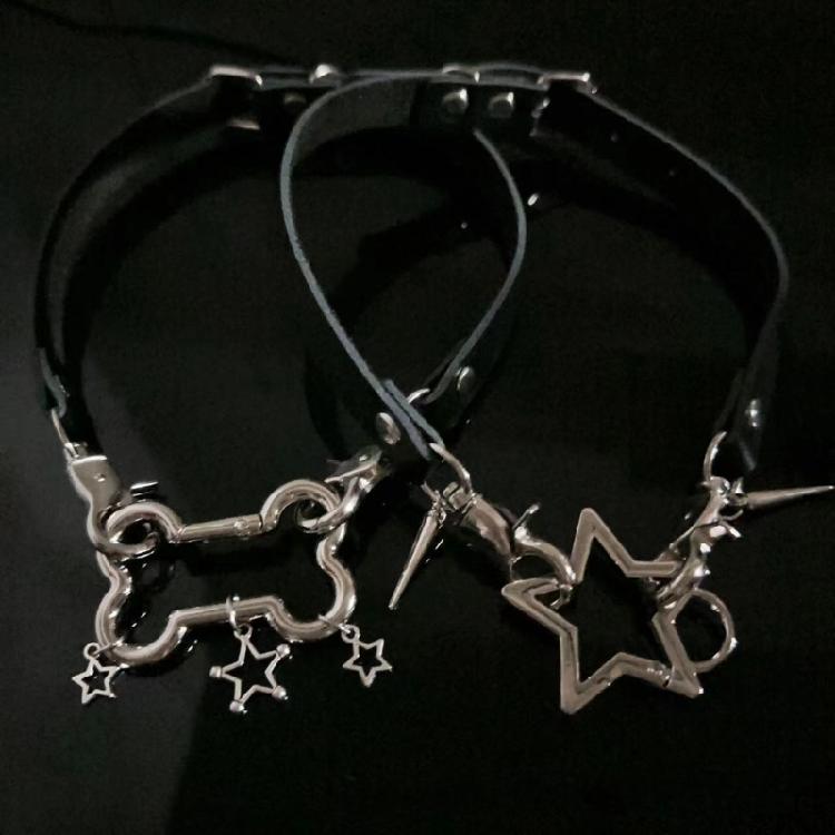 European American Style Leathers Collar Trend Punk Bone Pentagrams Neck Bands Adjustable Length Neckchain Accessories