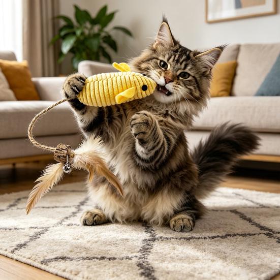 Plush Mouse Cat Toy Stuffed Mouse with Silver Vine Interactive Cat Mouse Toy with Tail Feathers Bell Kitten Kicker Toy Stimulates Hunting Instinct for