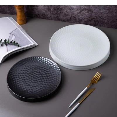 Ceramiczny talerz obiadowy Restauracja Nieregularna tekstura Płaski Talerze na steka deserowe Makaron Domowe Jednokolorowe Naczynia stołowe