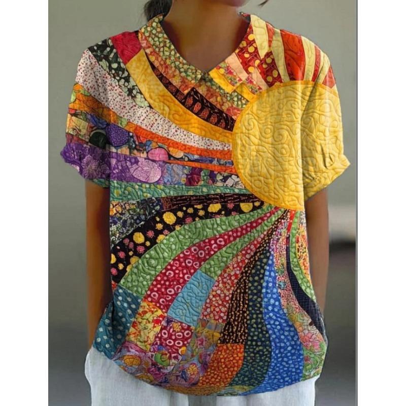 

2 Spring and summer new digital printing doll collar top women s shirt batch 5XL