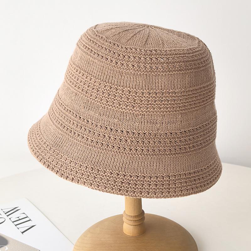 New knitted hollow breathable bucket hat women's foldable basin hat spring and autumn plain hat bucket hat shows small face