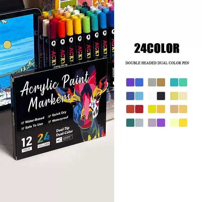 

Dual Tip Dual Color Acrylic Marker Pens 12/24/36Pcs Waterproof Paint Pen for Stone Wood Canvas Ceramic Glass Fabric DIY Crafts