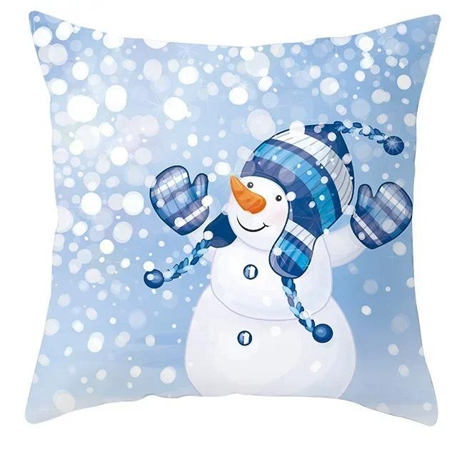 Winter Blue Christmas Pillowcase Home Snowflake Snowman Tree Pillowcase Home Decoration Cushion Cover
