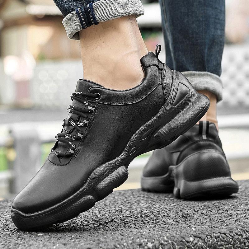 Autumn New High-quality Leather Casual Shoes Non-slip Outdoor Thick-soled Solid-color Sports Shoes