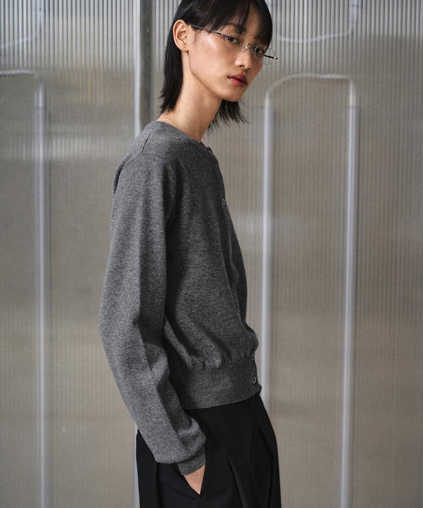 Lmood Women Iconic Ld Wool Cotton Round Cardigan Melange Gray