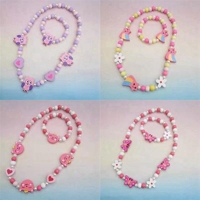 Jewelry Accessories Cute Cartoon Gifts Animal Shape Beads Child Sweater Necklace For Girl's Birthday Bracelet Wooden Flower