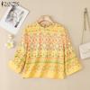 ZANZEA Women Casual O-neck 3/4 Sleeve Loose Vintage Print Blouse