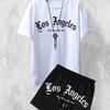 New Men's Casual Los Angeles Letter Printed Comfortable Breathable T-shirt Shorts Set Outdoor Comfortable Two Piece Set