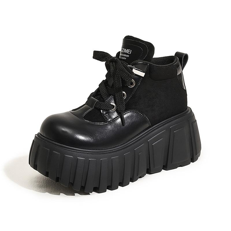 Platform short boots women's 2025 autumn and winter new versatile high-top shoes casual small leather shoes small inner height-increasing women's shoe