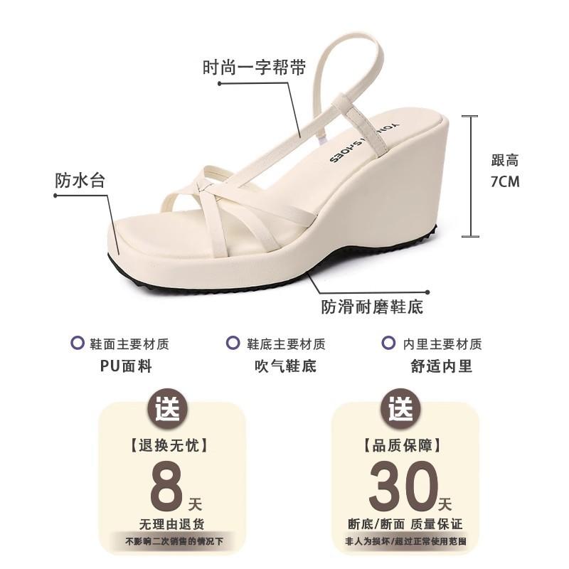 European and American style casual sandals summer fashion new slope heel thick sole square head cover toe beach wear women's cool slippers
