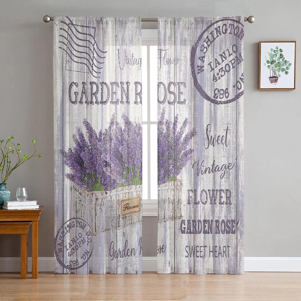 Lavendel Ähre Vintage Tüll Vorhänge für Wohnzimmer Chiffon Voile Sheer Fenster Vorhang für Schlafzimmer