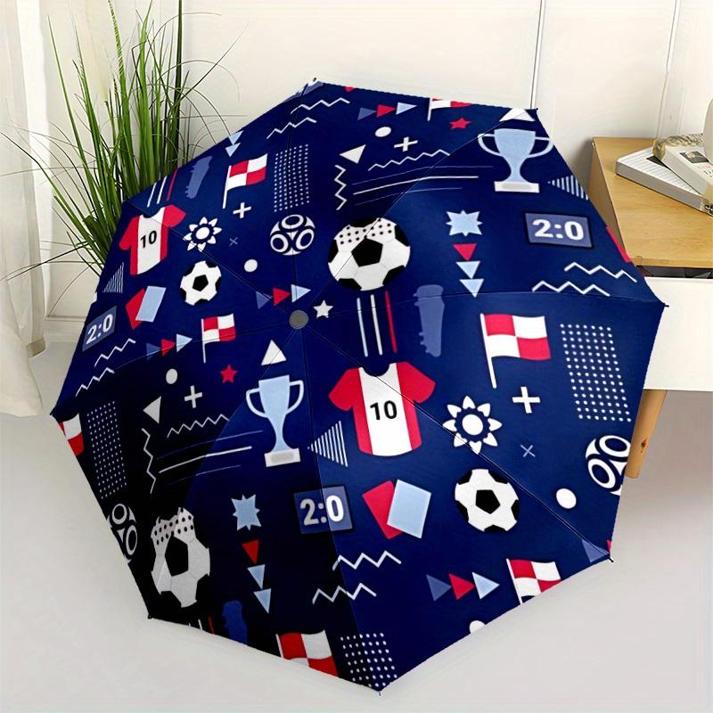 1pc Soccer Sports Automatic Open 8-Rib Windproof Umbrella, Travel & Commuting, Suitable for All Seasons